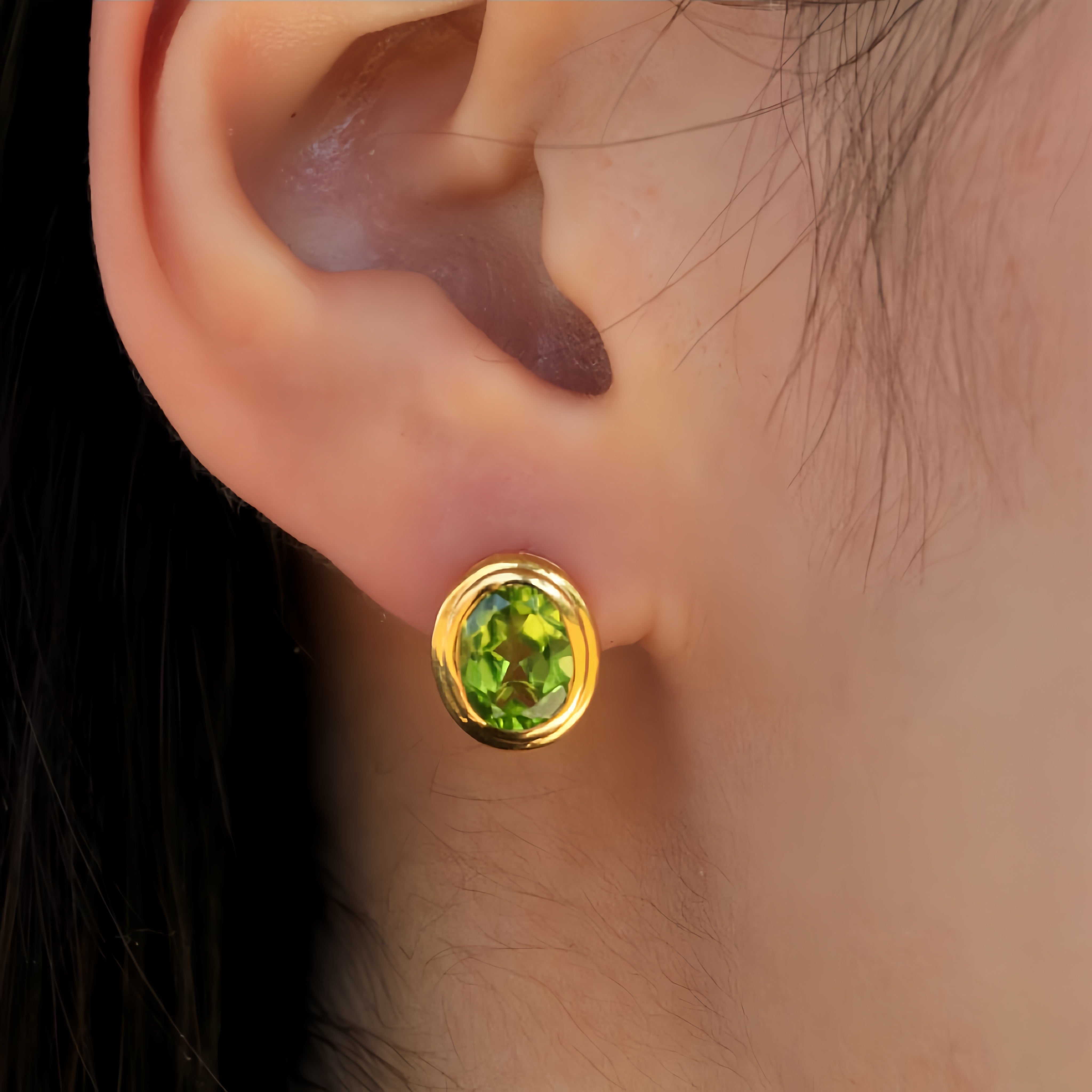 Natural Oval Peridot Earrings 14k yellow gold