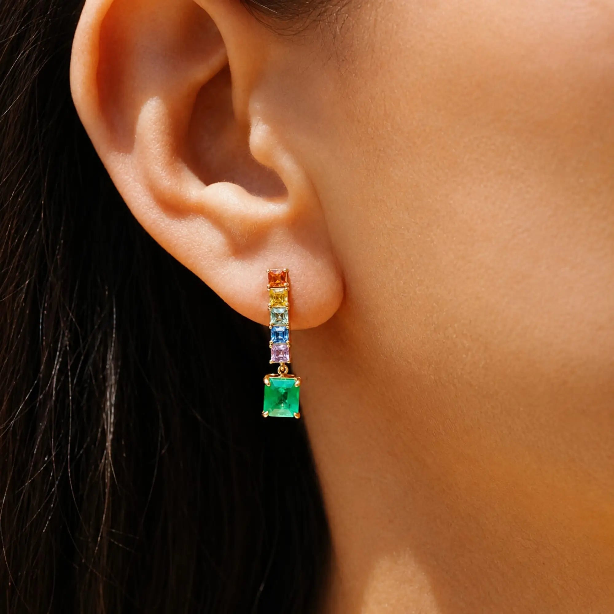 14k gold Garden Melody 3.56 ctw Natural Emerald & Sapphire Drop Earrings (One-of-a-Kind)