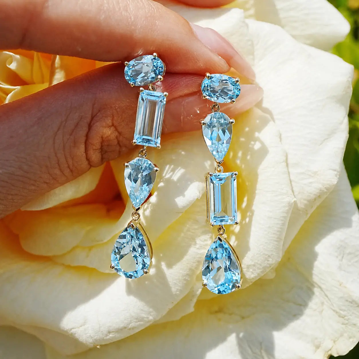 Garden Melody AIGS Certified 11.44 ctw Santa Maria Blue Aquamarine Drop Earrings (One-of-a-Kind)