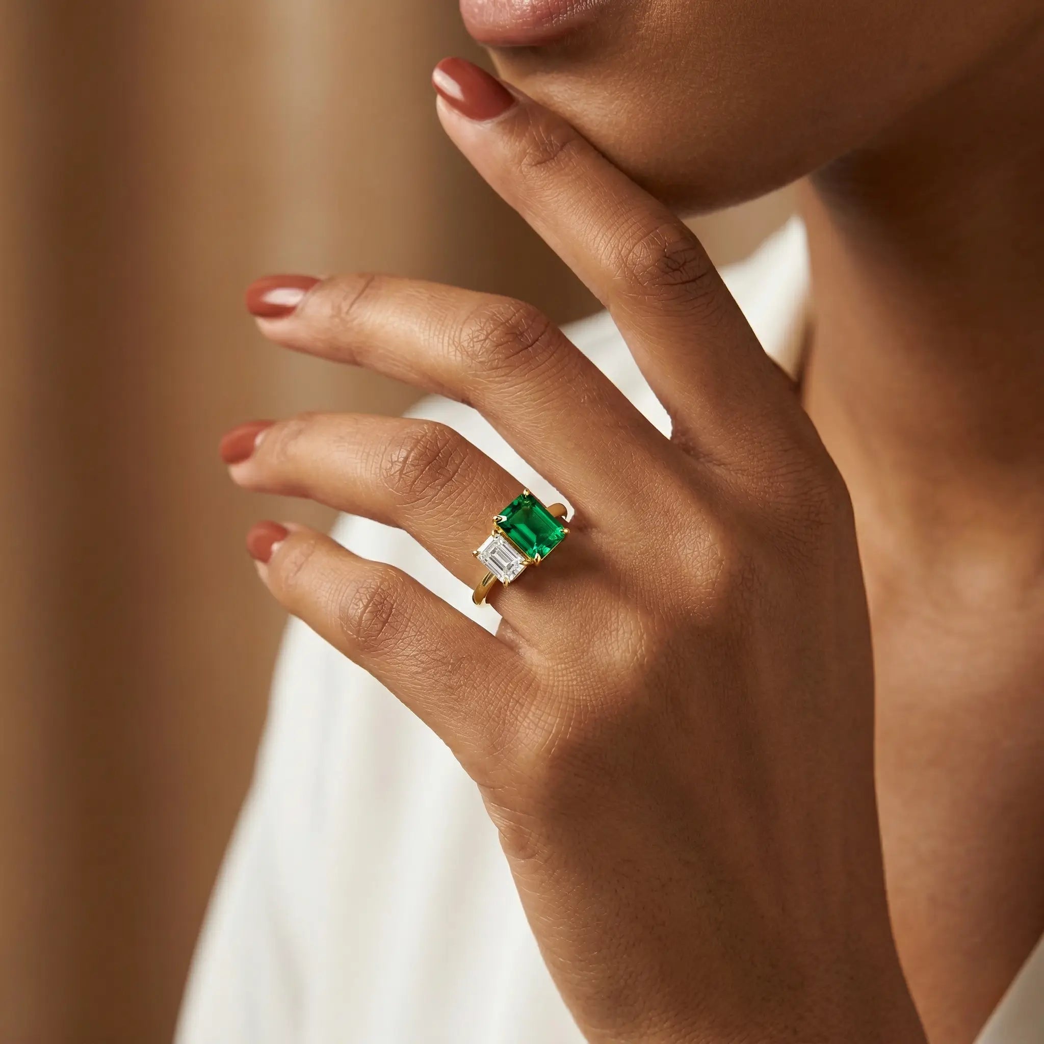 14K Yellow Gold Fortune Lab Grown Emerald & Diamond Toi et Moi Ring
