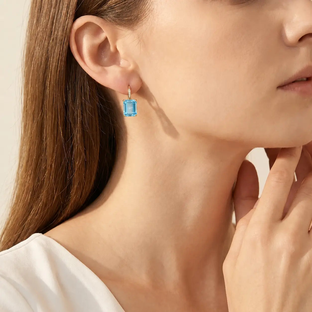 Radiant Natural Emerald-Cut 7.65ctw Topaz & Diamond Drop Earrings in 14k yellow gold