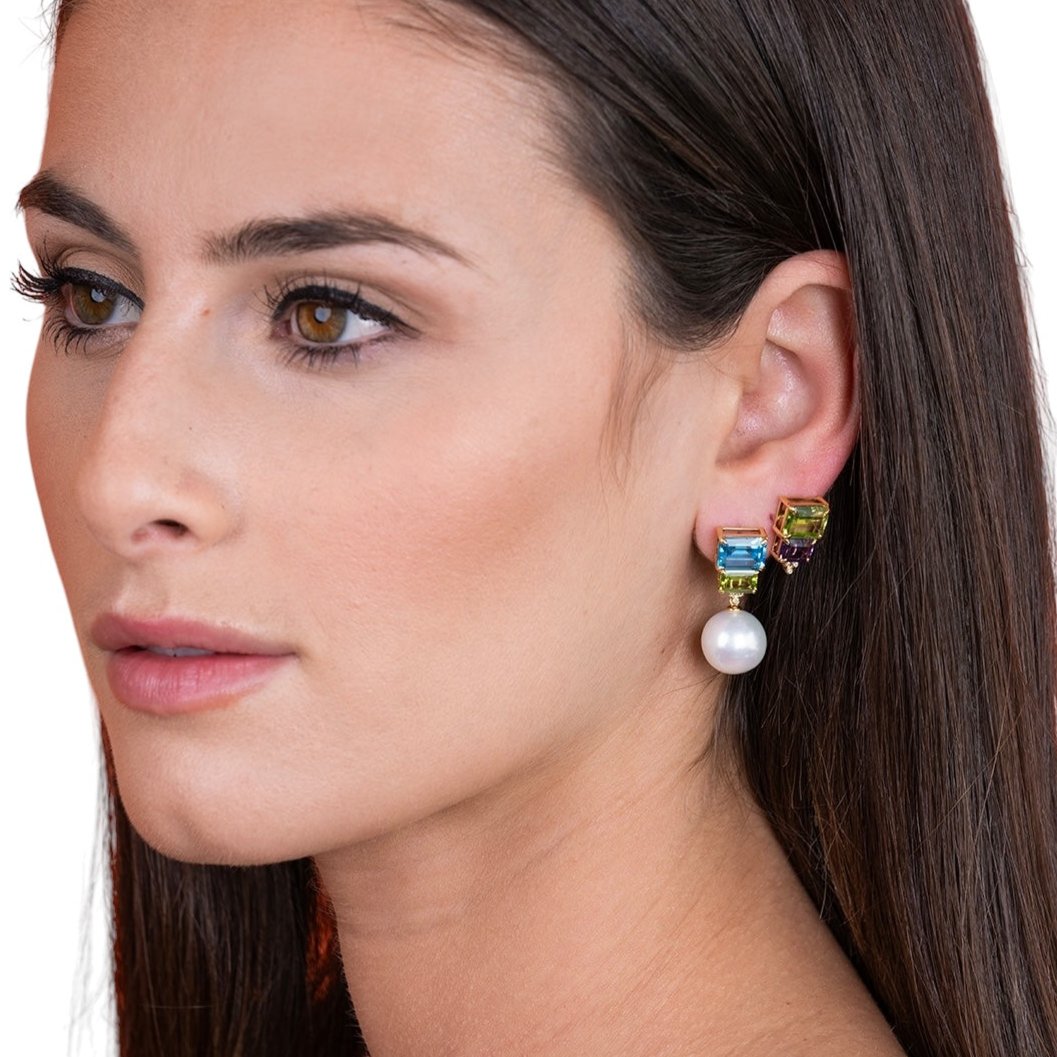 Fortune Peridot Amethyst Diamond Earrings