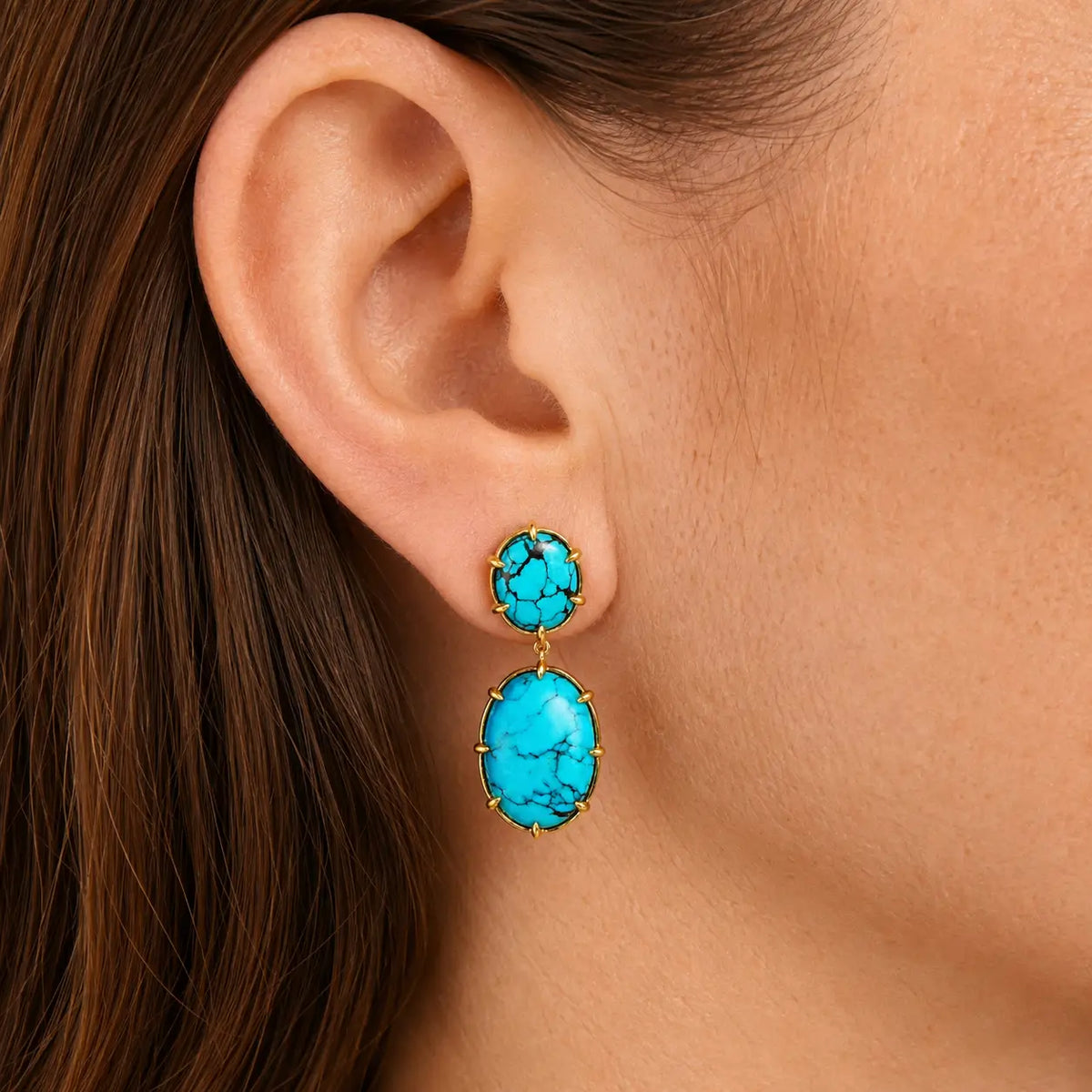 14k yellow gold Aurea 9.50 ctw Natural Turquoise Drop Earrings (One-of-a-Kind)