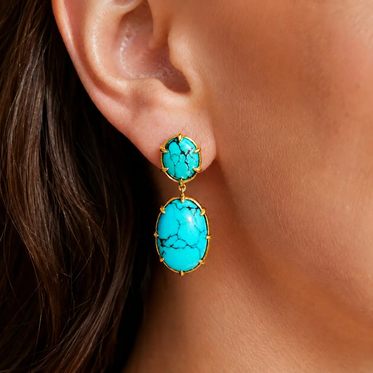 14k yellow gold Aurea 9.50 ctw Natural Turquoise Drop Earrings (One-of-a-Kind)