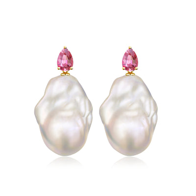 Venus Tears Pink Tourmaline Baroque Pearl Convertible Drop Earrings