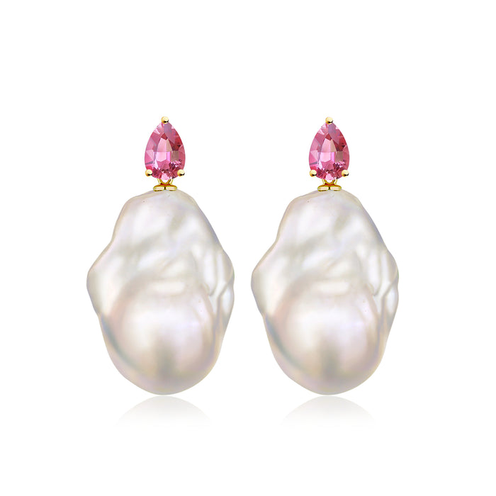 Venus Tears Pink Tourmaline Baroque Pearl Convertible Drop Earrings