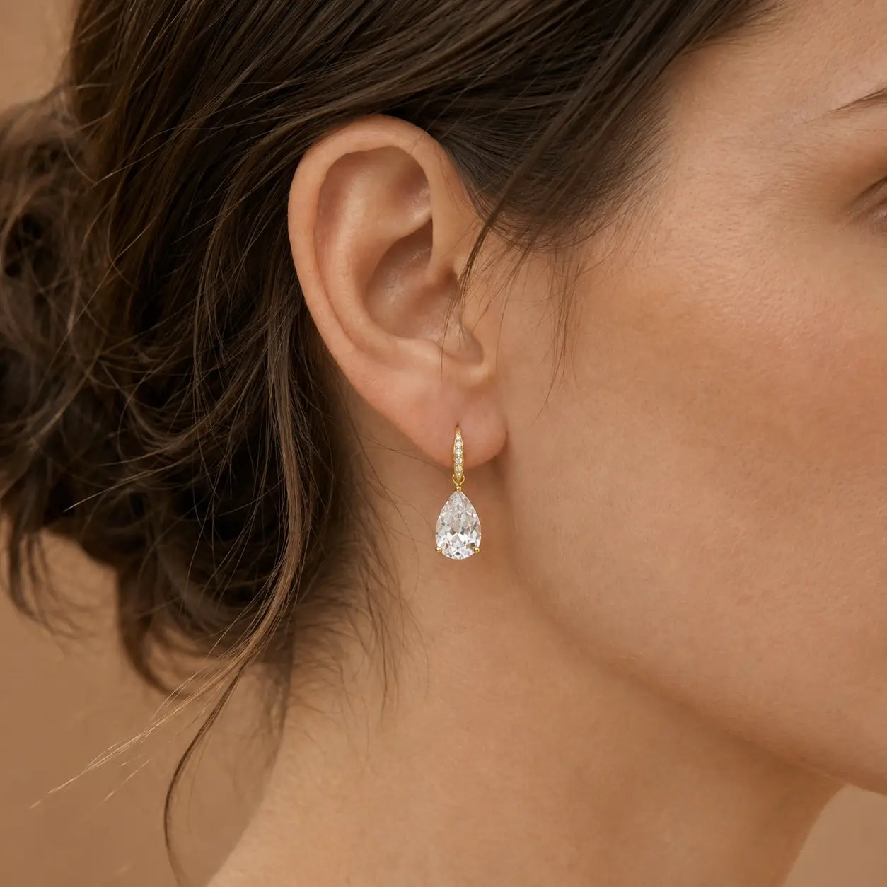 Radiant Pear 8.05ctw Lab-Grown Whit Sapphire Diamond Drop Earrings in 14k yellow gold