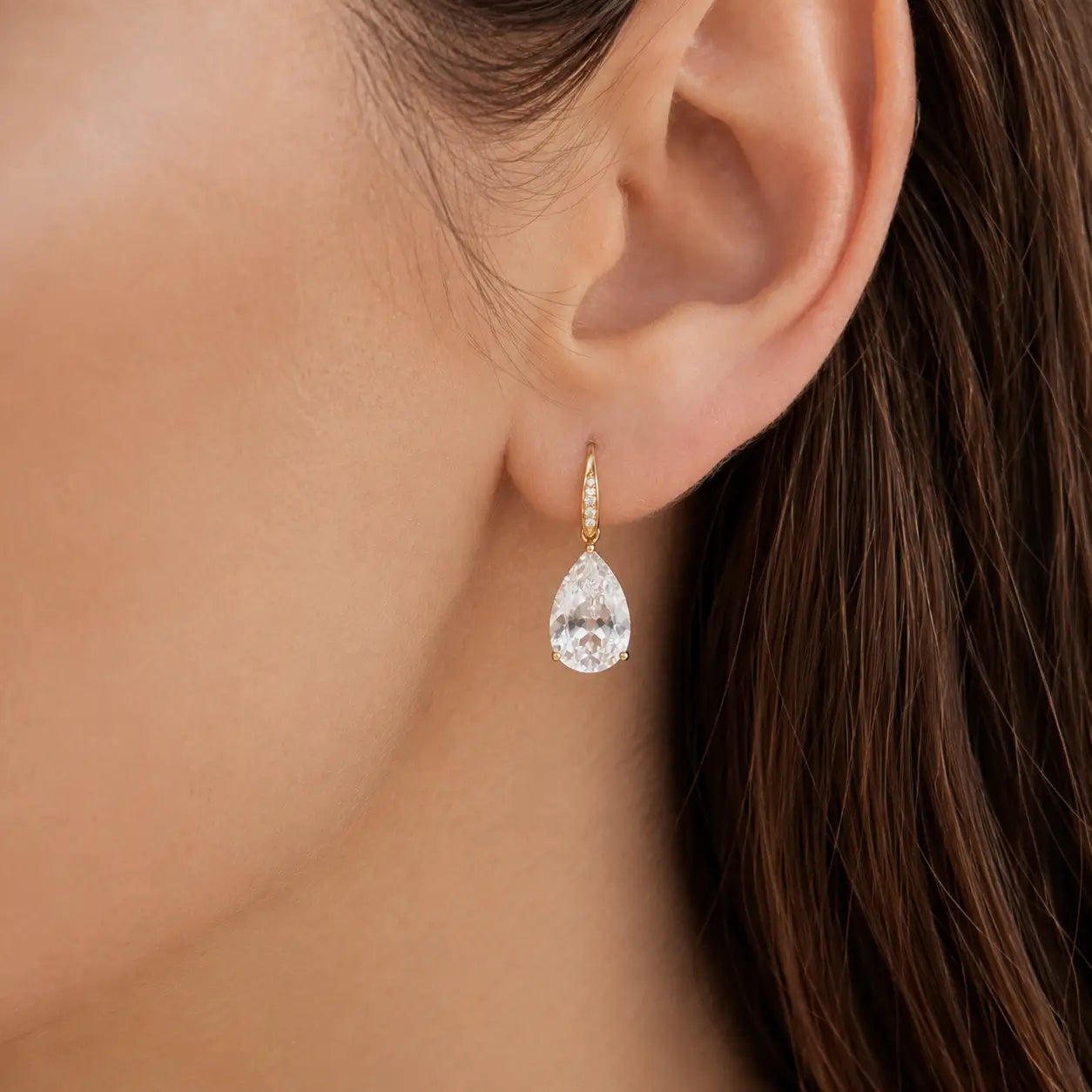 Radiant Pear 8.05ctw Lab-Grown Whit Sapphire Diamond Drop Earrings in 14k yellow gold