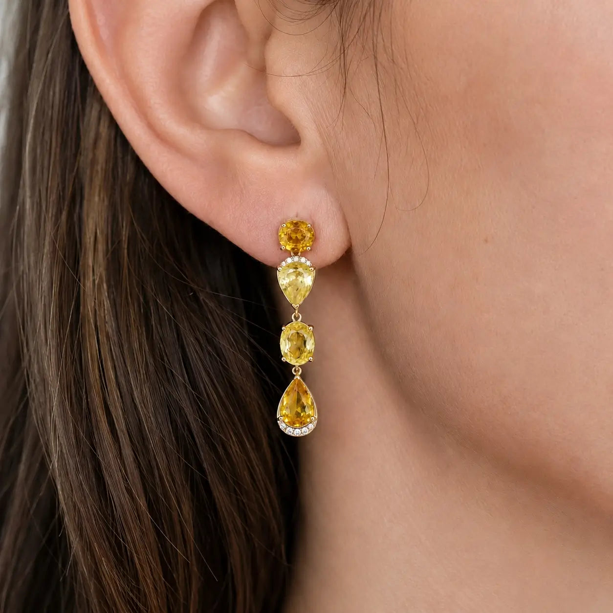 Garden Melody 5.80 ctw Natural Yellow Sapphire & Diamond Drop Earrings in 14k yellow gold (One-of-a-Kind)